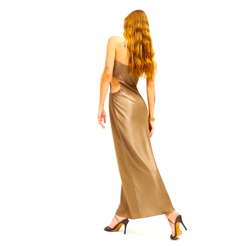 Reformation Square Neck Strapless Satin Gold Maxi Gown/Dress  Sz Medium - Picture 7 of 13